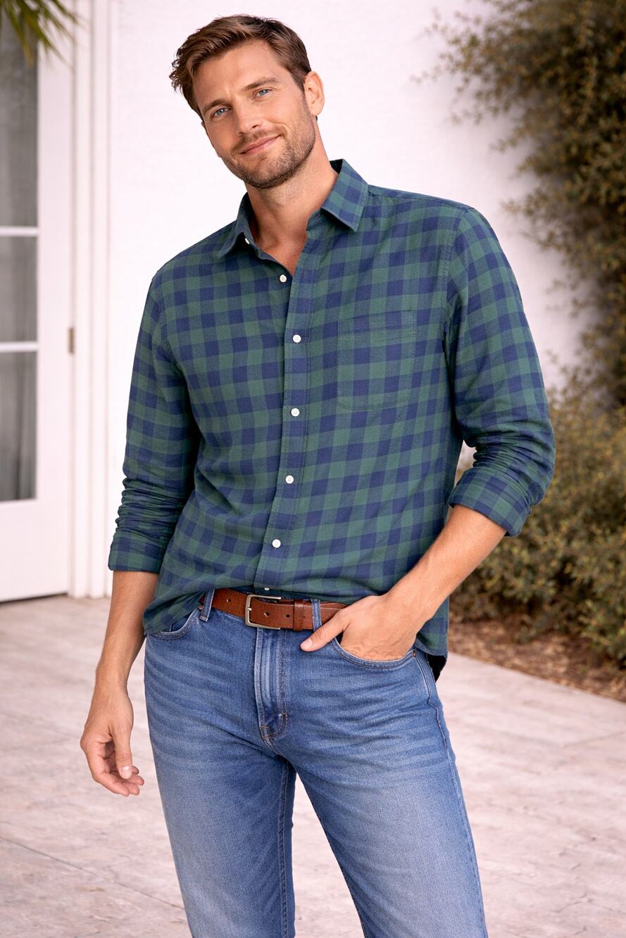 NWT J. Crew Men's Classic Plaid Flannel Shirt New Blackwatch Navy Green Size M